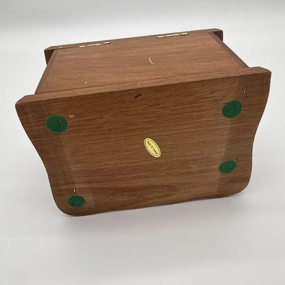 Vintage Wooden Mini Jewelry Box Drawer Flip Top Storage Felt Lined